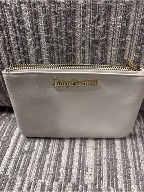 Juicy Couture Ivory Leather Zip Wristlet with Gold Logo